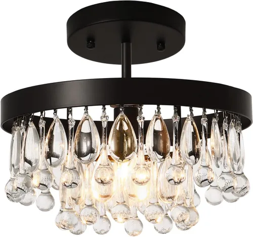 Miniatura 7 de SEOL - Lámparas de techo antiguas de oro con cristal, redondas, grandes, colgantes, lámpara de techo para comedor, recámara, sala de estar, 3 luces
