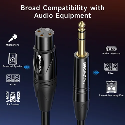 Miniatura 4 de Cable Matters Cable TRS corto de 6.35mm (1/4 de pulgada) a XLR - 3 pies, macho a hembra, cable XLR a 1/4