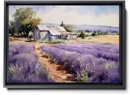 Fields of Lavender, Watercolor Provence Landscape and Lavender Field - Watercolor Painting of Serene Beauty