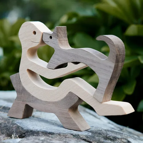 Miniatura 3 de Decoración de animales Estatua de madera Estatua de hombre y gato Decoración escultura decorativa de madera tallada