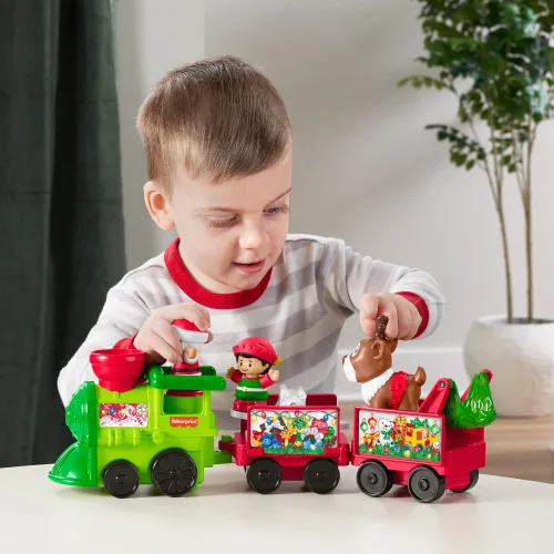 Miniatura 2 de Fisher-Price Little People - Tren musical navideño para niños pequeños con figuras de Santa, elfo y reno para juego de rol para niños de 1+ años