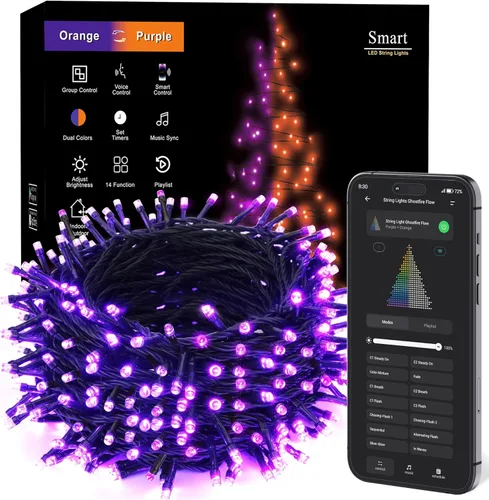 Miniatura 13 de Brizled Luces de Navidad inteligentes, 66 pies, 200 luces LED que cambian de color, aplicación y control de voz, luces de árbol de Navidad Blanco