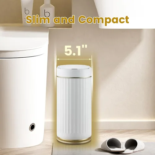Miniatura 3 de ELPHECO Cubo de Basura para Baño de 2 Galones Cubo de Basura Inteligente de Plástico Impermeable 7.5L Cesto de Basura Decoración de Baño Cubo de Oro