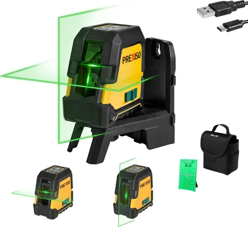 PREXISO Nivel láser autonivelante – Láser de línea cruzada recargable de 100 pies, herramienta niveladora de línea verde para construcción,