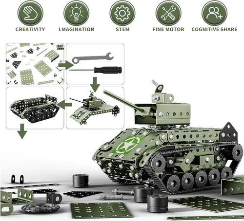 Miniatura 7 de Lucky Doug Juego de 284 piezas de proyectos de construcción STEM, tanque de ejército modelo, juguetes de construcción para niños de 8 a 12 años, kit
