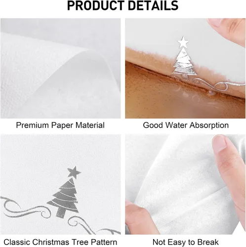 Miniatura 3 de 100 paquete de servilletas desechables de Navidad para invitados 12 x 17 pulgadas Árboles de Navidad de papel de aluminio plateado Toallas de mano
