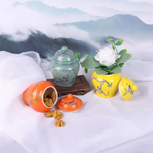 Miniatura 6 de XINGYAN Chinoiserie - Juego de 3 tarros de jengibre, porcelana china azul y blanca, tarro de almacenamiento decorativo para el hogar con tapa