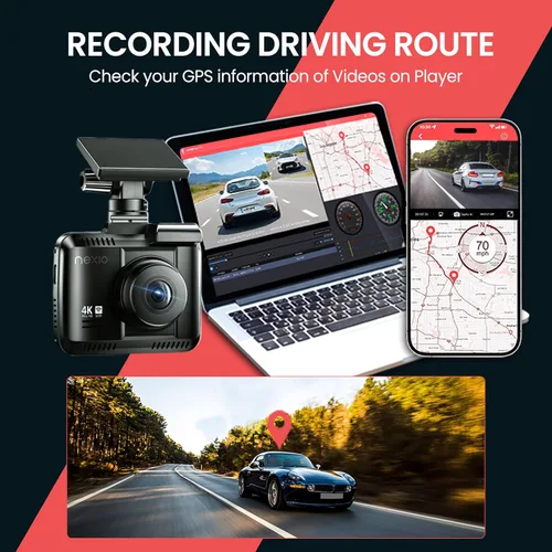 Miniatura 6 de NEXIO N5Pro 4K Dual Dash Cam frontal y trasera, transferencia rápida WiFi 6, tarjeta gratuita de 64 GB, GPS, alertas de seguridad ADAS, visión