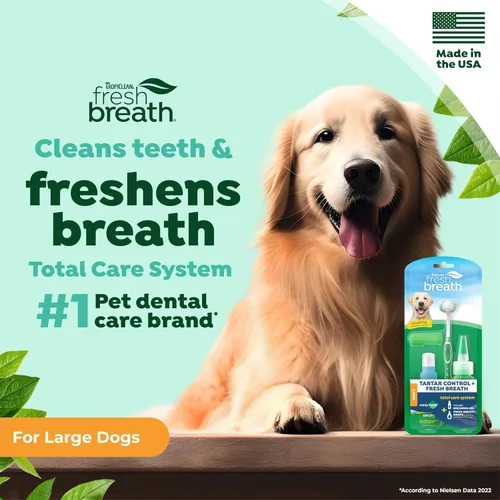 Miniatura 2 de TropiClean Sistema de cuidado total de control de aliento y sarro fresco para perros grandes Pasta de dientes y cepillo para perros Gel dental