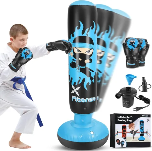 Miniatura 2 de Fitense Kids Punching Bag, 63 Inch Inflatable Punching Bag with Electric Air Pump & Gloves, Kids Boxing Bag for Boys Girls Age 6-12, Dinosaur Ninja