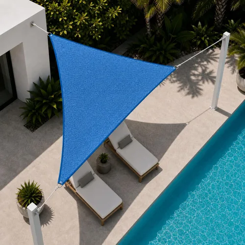 Toldo triangular de 17 x 19 x 25.5 pies, color azul, con borde recto, toldo triangular para exteriores, cubierta para pérgola con bloqueo UV,