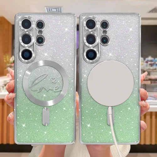 Miniatura 148 de ZONRW - Funda para Samsung Galaxy S22 Ultra magnética, para mujeres y niñas, cubierta trasera suave, lujosa, con corazón de amor, bling, degradado