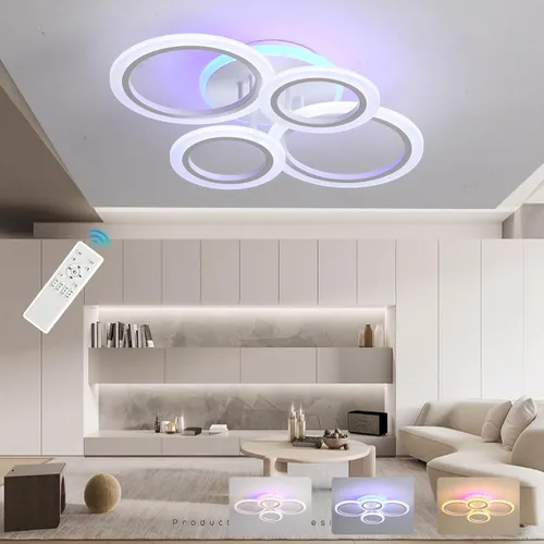 Lámpara de techo moderna de montaje empotrado, regulable, 4 anillos, lámpara de cocina para sala de estar, dormitorio, lavandería, 3000-6000 K,