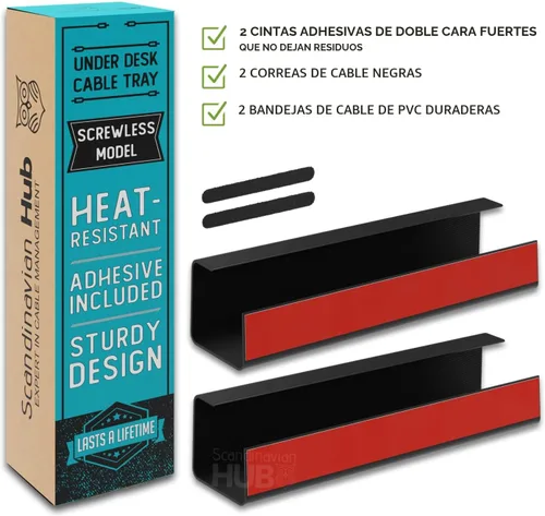 Miniatura 5 de Bandeja de gestión de cables debajo del escritorio sin tornillos - Instalación autoadhesiva, gestión de cables, bandeja de cables, organizador