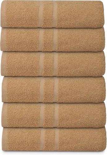 Miniatura 2 de Toallas de baño básicas medianas de 24 x 48 pulgadas, paquete de 6, color beige, suaves y absorbentes, toallas de algodón multiusos para baño, spa