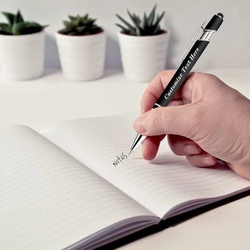 Miniatura 3 de Bolígrafos personalizados a granel con punta de lápiz capacitivo, 12 bolígrafos personalizados con logotipo de mensaje con nombre, bolígrafos