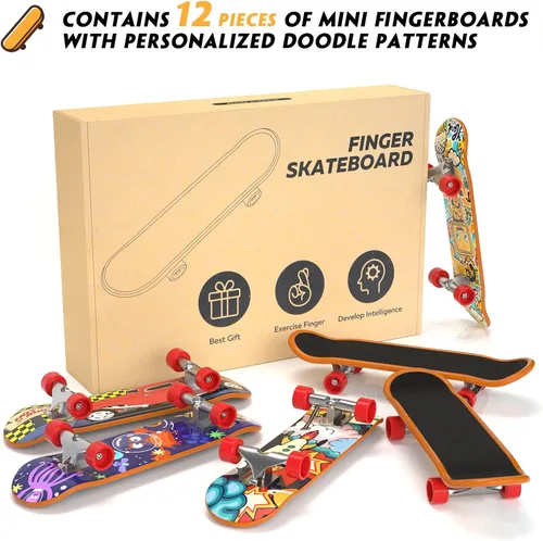 Miniatura 6 de Minipatinetas para Dedos 12PCS Juego Profesional de Tablas para Dedos Creativas Movimiento de Dedos, Kit Inicial de Mini Skateboards Favoritos de 12