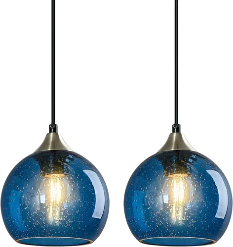 Miniatura 52 de Luces colgantes de vidrio marrón claro, iluminación de isla de cocina, lámparas colgantes de globo, iluminación colgante moderna para dormitorio