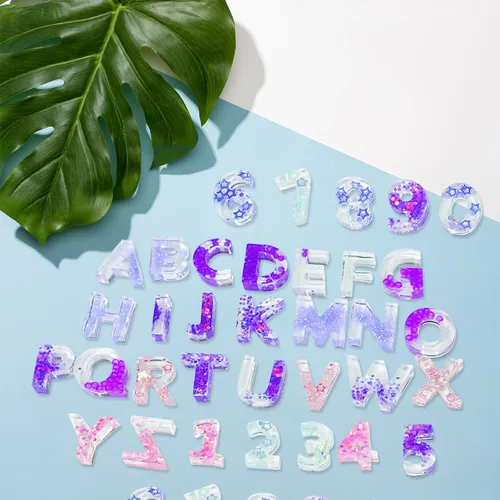 Miniatura 7 de Angel Wings Molde de silicona de resina con letras del alfabeto, 26 letras mayúsculas número 0-9, molde epoxi para hacer joyas, llavero molde