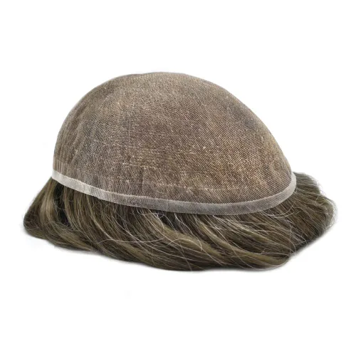 Miniatura 94 de Toupee para hombres nudos blanqueados hombres toupee hairpieces europeo virgen sistema de reemplazo de cabello humano suave encaje francés hombres