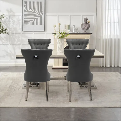 Miniatura 39 de adochr Juego de 2 sillas de comedor de terciopelo, sillas de cocina tapizadas con patas de metal, respaldo abotonado moderno con anillo de tracción