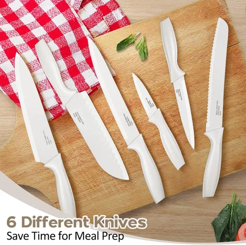 Miniatura 5 de E-far Juego de cuchillos de cocina de 12 piezas, juego de cuchillos de chef de acero inoxidable con 6 protectores de cuchillas, cuchillo de cocina