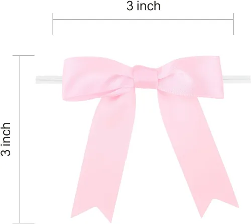 Miniatura 2 de Meseey 50 lazos de satén de 3 pulgadas, color rosa perla, preatados, para bolsas de golosinas, cesta de envoltura de regalo, boda, baby shower