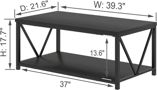 Miniatura 2 de EXCEFUR Mesa de centro pequeña, mesas modernas para sala de estar con estante de almacenamiento, mesa central rectangular de madera rústica, mesa