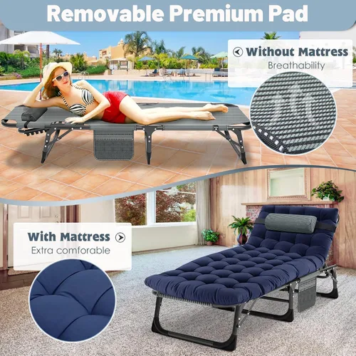 Miniatura 4 de Slsy Tumbona plegable para patio, sillas de patio reclinables al aire libre, tumbonas resistentes para exteriores, junto a la piscina, playa