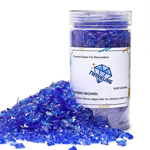 Miniatura 21 de TWINKLING Grava de vidrio de alto brillo con destellos, vidrio roto, chips de gemas de fuego, vidrio triturado para chimenea, manualidades