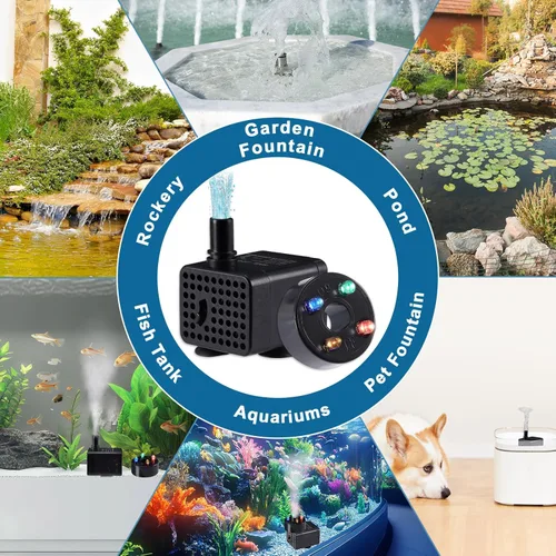 Miniatura 7 de Mini bomba sumergible de 70 GPH con luces LED (260 L/H, 3 W), bomba de agua sumergible para acuario ultra silenciosa, bombas de fuente de estanque