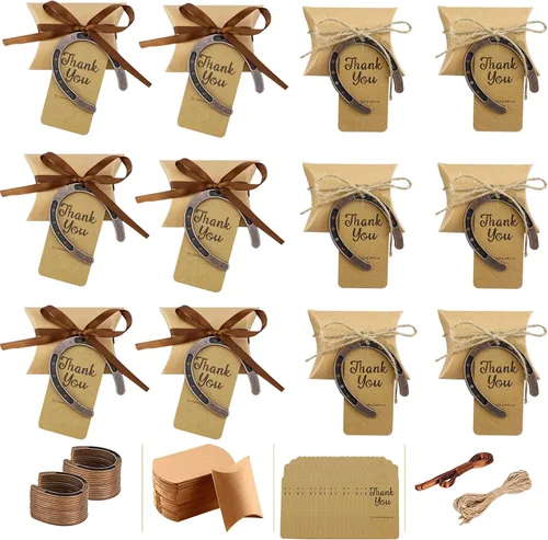 Miniatura 7 de 50 cajas de recuerdos de boda para fiesta de herradura de la suerte, zapatos de caballo para decoraciones de fiesta de vaquero occidental, caja