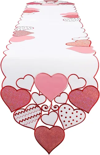 Miniatura 8 de OWENIE Caminos de mesa para el día de San Valentín, centros de mesa de San Valentín, 13 x 36 pulgadas, decoración de mesa roja bordada con corazón