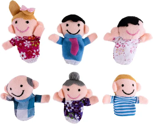 Mini abuelos, mamá y papá, hermano y hermana, marionetas de dedo de familia para niños, espectáculos, recreación, colegios - 6 piezas.