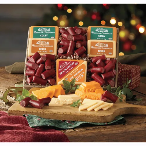 Miniatura 3 de The Wisconsin Cheeseman Cesta de Regalo The Big Nibbler con Carnes de Salchicha de Verano y Quesos – Aperitivo Festivo Sabroso o Regalo