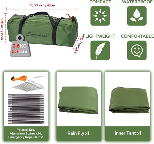 Miniatura 9 de Clostnature Tienda de Campaña Ligera para Mochileros – Tienda de campaña ultraligera para mochileros de 1/2/3/4 personas, tienda de campaña Verde