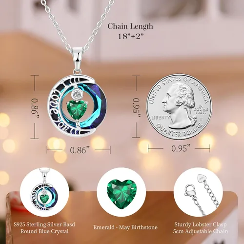 Miniatura 54 de Collares de cristal para mujer, regalos para aniversario de esposa, regalos de cumpleaños para mujeres, collar de zafiro azul con la frase "I Love