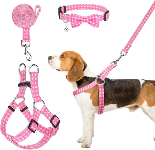 Miniatura 17 de Juego de arnés para perro con correa y collar de corbatín - Arnés para cachorro a cuadros beige, a prueba de escape, chaleco ajustable sin tirones