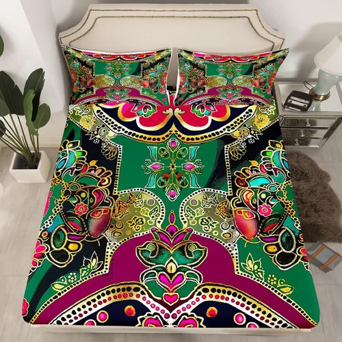 Miniatura 34 de Sábanas de cama góticas de damasco para adultos, sábana bajera ajustable victoriana antigua, sábanas góticas florales vintage, juego de ropa de cama