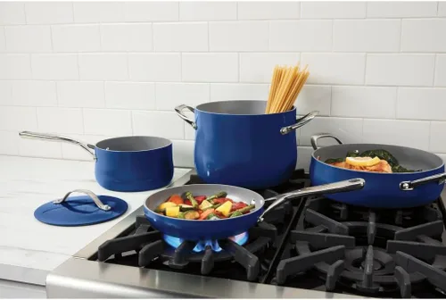 Miniatura 2 de Cuisinart Culinary Collection Juego de ollas y sartenes de 12 piezas, antiadherente PURELYCERAMIC, Zafiro