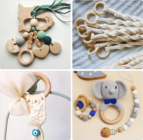 Miniatura 7 de Uenhoy 15 anillos de madera natural de 1.57 pulgadas, anillos de madera sin terminar para manualidades, anillos de macramé, fabricación de joyas