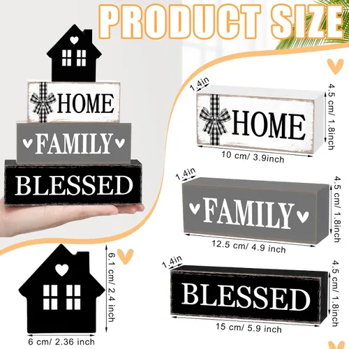 Miniatura 3 de Cinnvoice Decoración rústica de mesa de granja, letreros de bendición para decoración del hogar, letrero de madera neutral para la familia, centro