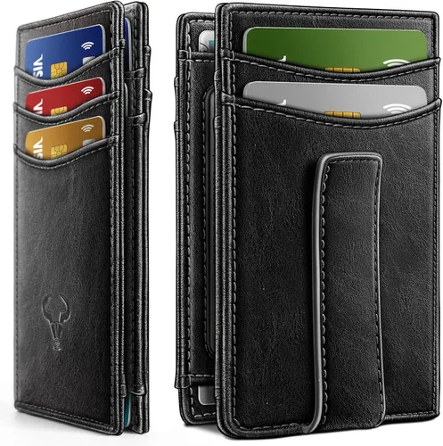 Miniatura 33 de BULLIANT Billetera Airtag para hombre, delgada con clip para dinero, cierre magnético, 12 tarjetas en el bolsillo frontal, bloqueo RFID