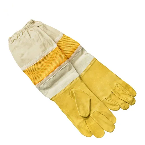 Miniatura 5 de DZXZY Guantes profesionales de apicultura de piel de cabra de primera calidad, suministros de apicultura con lona larga, mangas ventiladas y puños