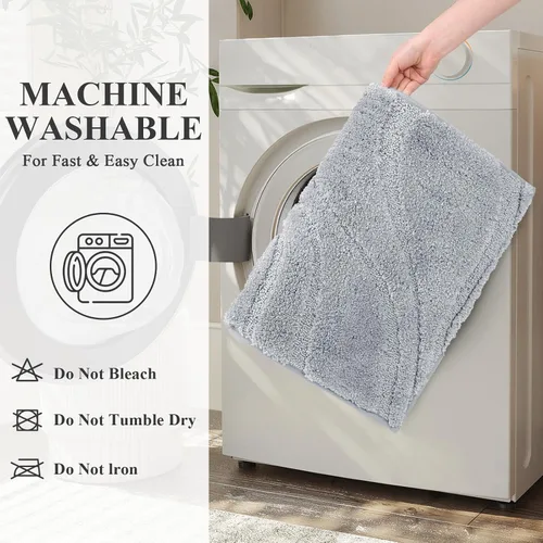Miniatura 6 de Juego de alfombras de baño HEBE de 5 piezas, tapete de baño de microfibra suave y absorbente para el baño, juego de alfombras de baño antideslizante