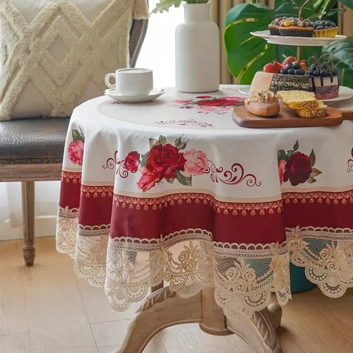 Miniatura 5 de SUTAVIA Mantel de Mesa Bordado con Encaje, Cubierta de Mesa Rectangular Estilo Granja, Mantel de Macramé Clásico Oblongo con Decoración Floral