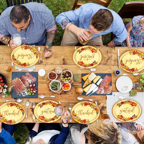 Miniatura 7 de Qyeahkj 50 PCS Platos de Papel Ovalados de Acción de Gracias Grandes 11" Heavy Duty Desechables Give Thanks Platos Decoraciones de Fiesta de Otoño