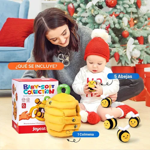 Miniatura 7 de JoyCat Juguetes para Bebés de 6-12 Meses - Colmena Suave para Bebé con 5 Abejas Sensoriales - Sonajero, Papel Crujiente, Silbato, Espejo, Juguetes