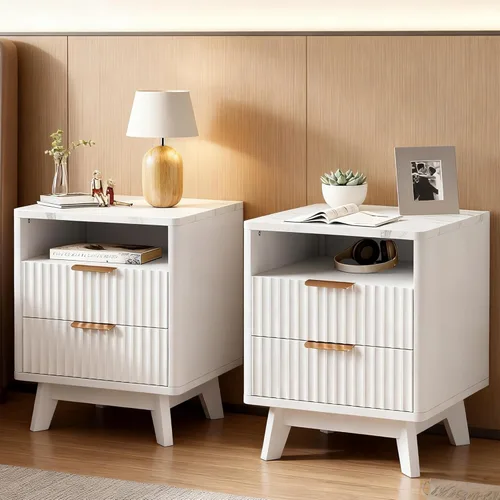 Miniatura 20 de Mesita de noche con 2 cajones de almacenamiento, mesa auxiliar moderna para dormitorio con asa recortada, mesitas de noche grandes para dormitorio