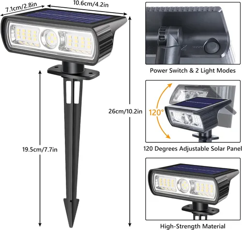 Miniatura 7 de Toodour Foco solar para exteriores, paquete de 4 luces solares para exteriores con 2 modos, luces de inundación impermeables alimentadas por energía